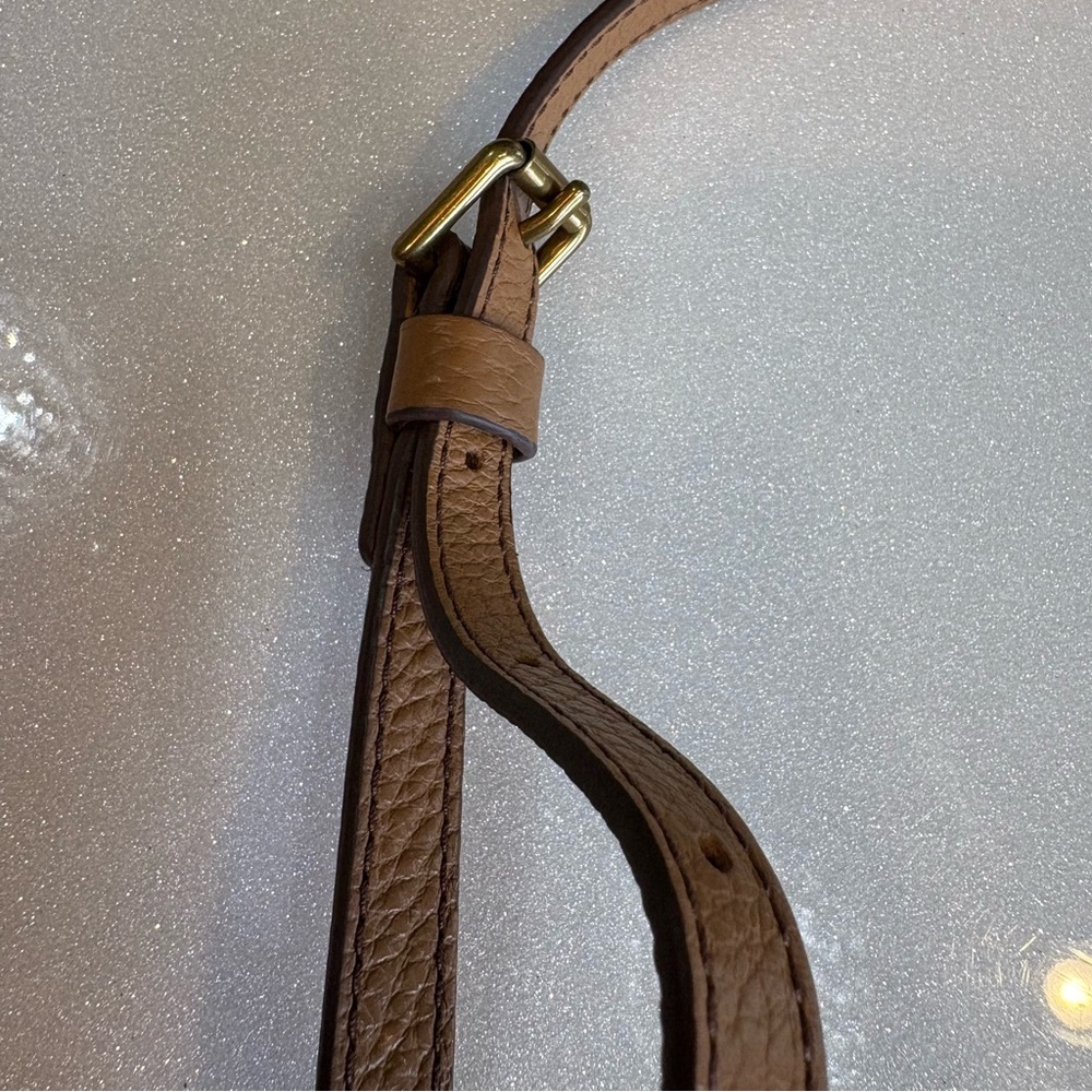 Fossil Tan Pebbled Leather Crossbody Bag  Minimalist Buckle Adjustable Strap - Picture 5 of 12